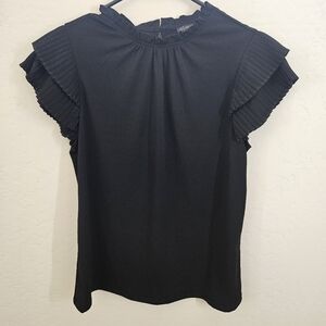 Adrianna Papell Womens Elegant Black Ruffle Sleeve Top Blouse